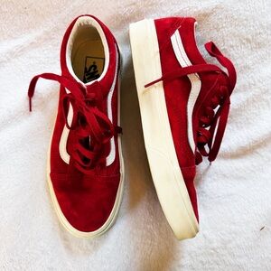 Vans Red Suede Sneakers with White Accents EUC